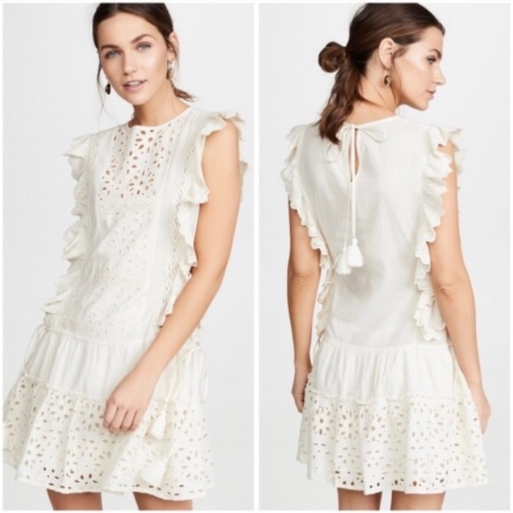 MISA Marietta Tiered Eyelet Tassel Mini Dress Size XS